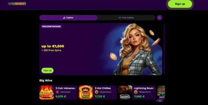 Spinmama Casino Bonus bis 1500 Euro und 250 Freispiele